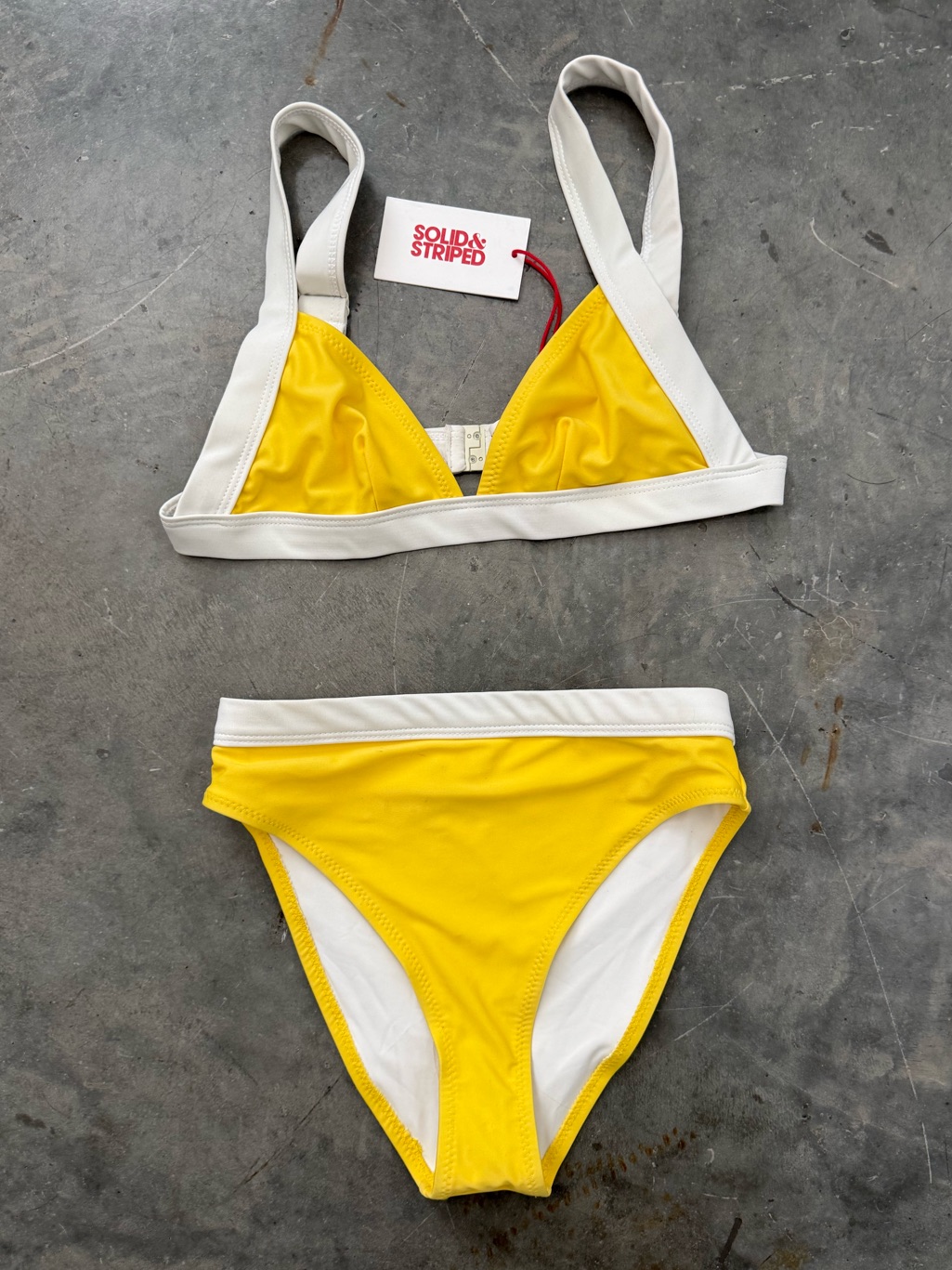 Bandier X Solid & Striped The Candace Bikini Set // Nwt Yellow White Colorblock